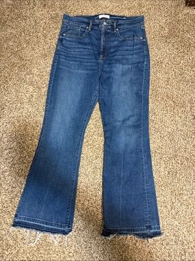LOFT Dark Blue Flare Jeans with Frayed Hem